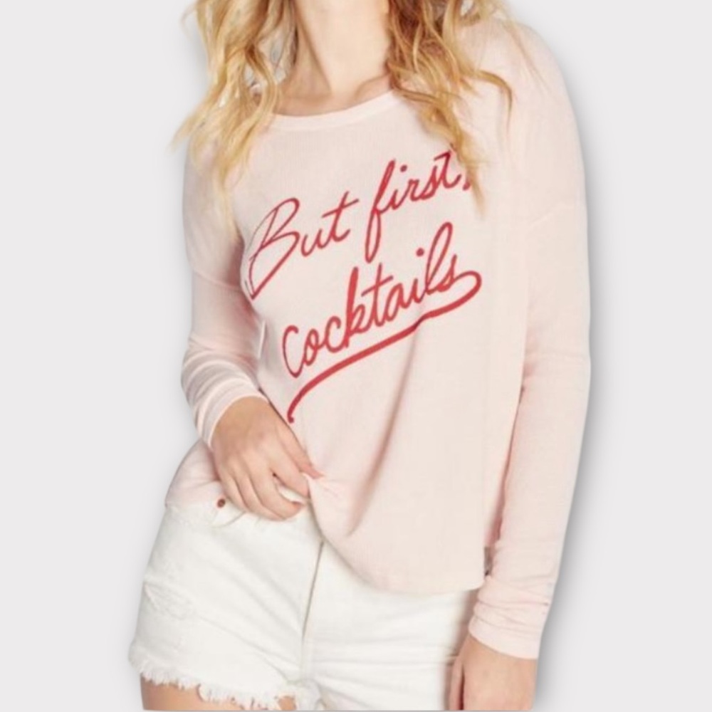 Wildfox Women’s Sweatshirt XL But First Cocktails Blush Pink Peach Cozycore NWT